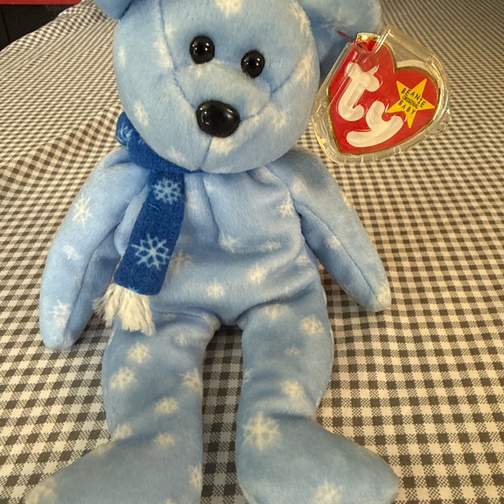 Ty Winter Blue Snowflake Bear With Tag with Protective Tag Cover